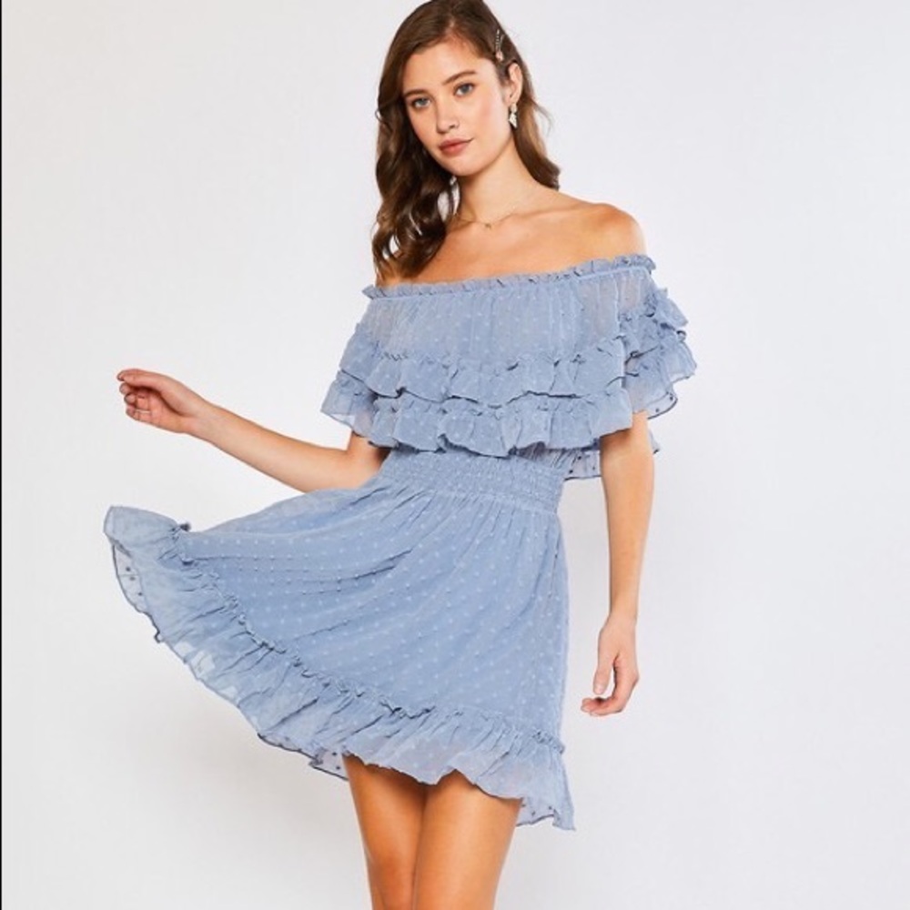 Blu Ivy Ruffle Hem Off Shoulder Dress